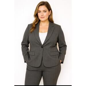 Calvin Klein Women’s Blazer Size 16 Gray Single Button Square Shoulders